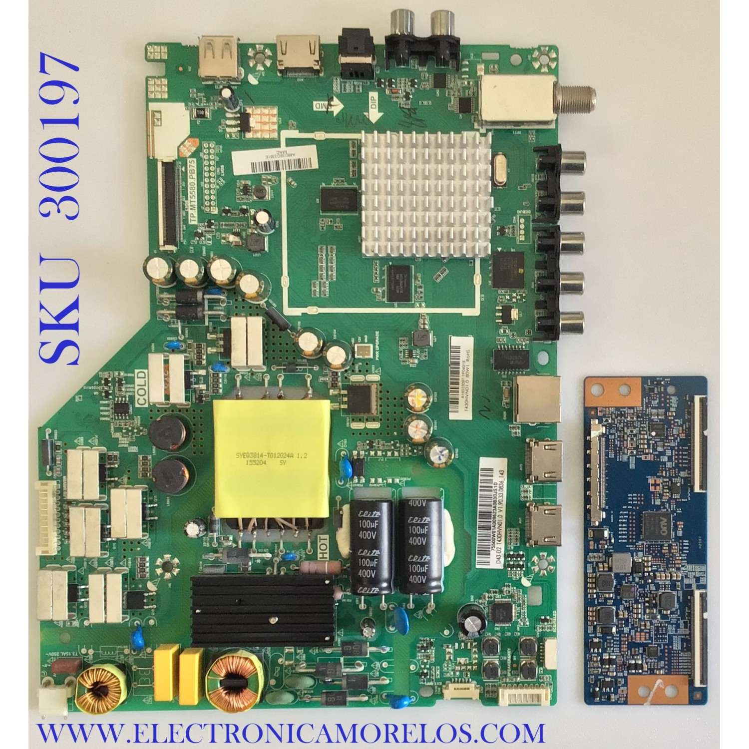 KIT DE TAREJETAS PARA TV VIZIO / MAIN FUENTE 75500W01A0096 / TP.MT5580.PB75 / T-CON 5543T01C01 / 42T34-C03 / PANEL T430HVN01.0 / DISPLAY T430HVN01.0 / MODELO D43-D2 LWZ2ULDS